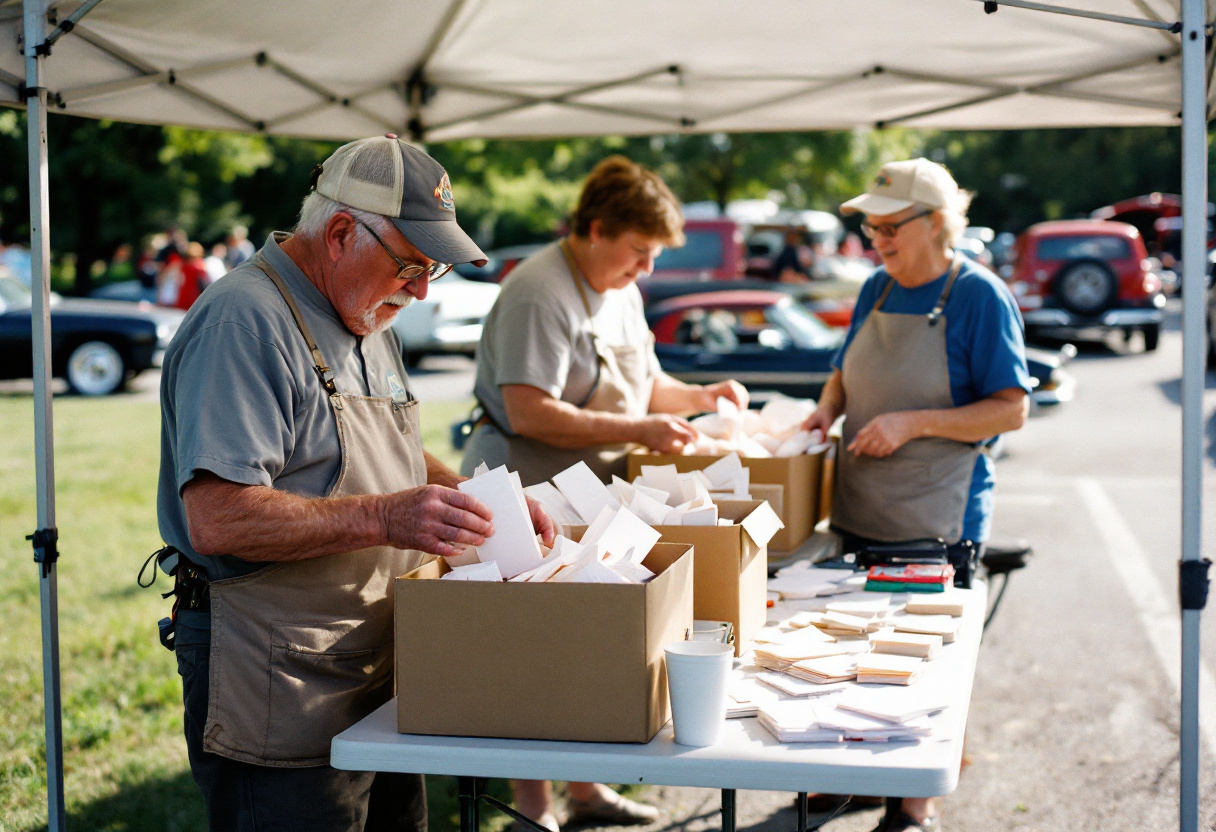 Photo - club volunteers counting paper ballots at a folding table