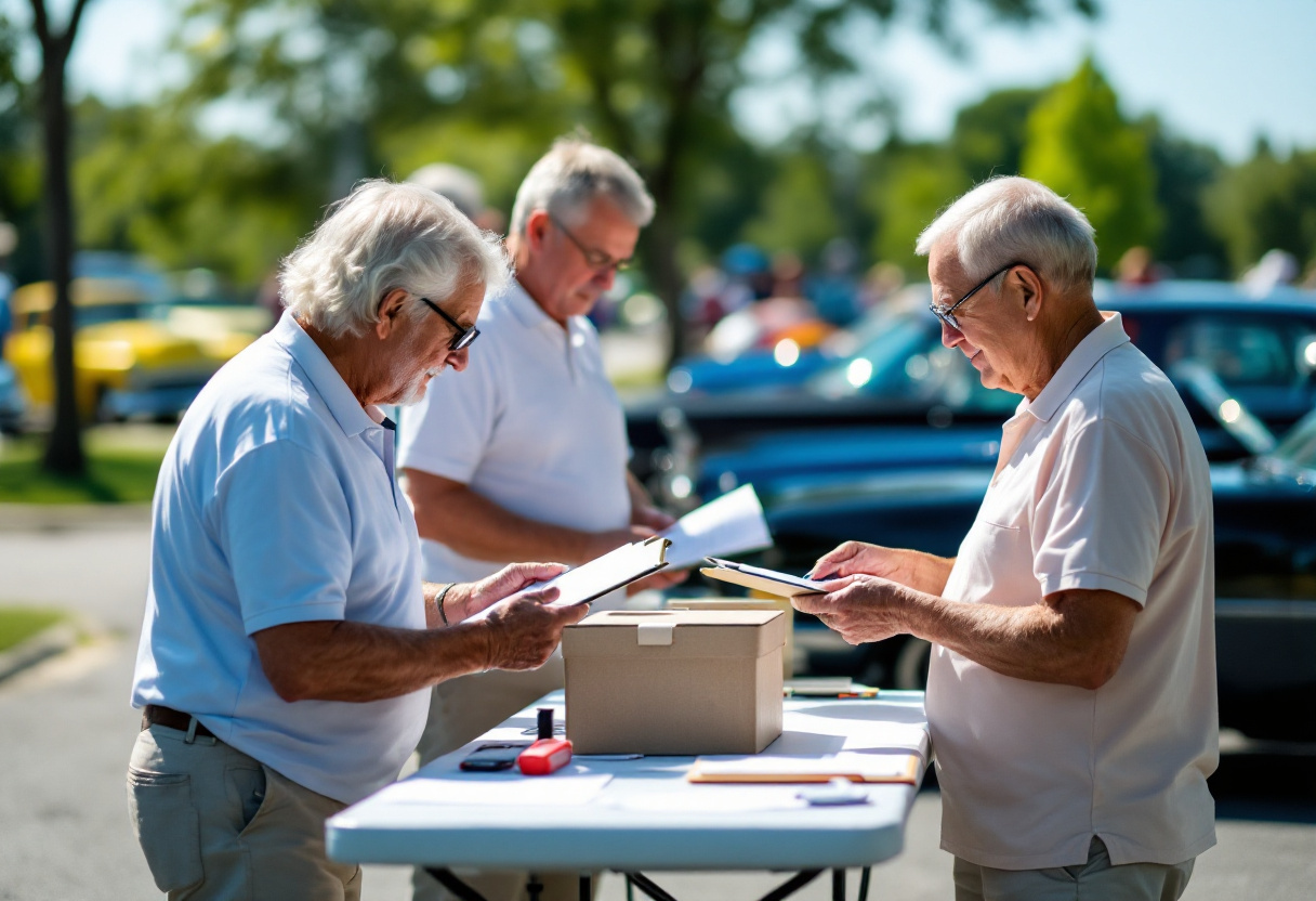 Photo - busy registration table with paper forms