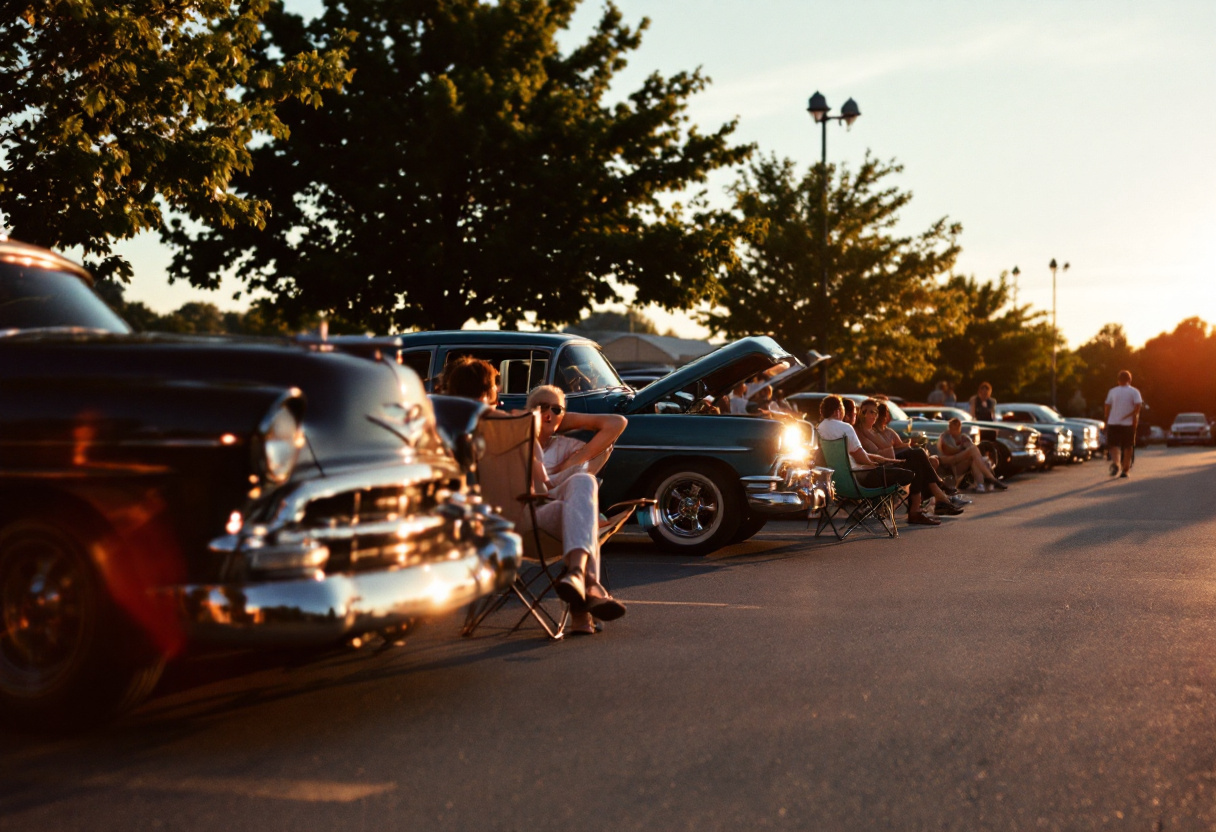 Photo - cars lined up at an evening cruise-in
