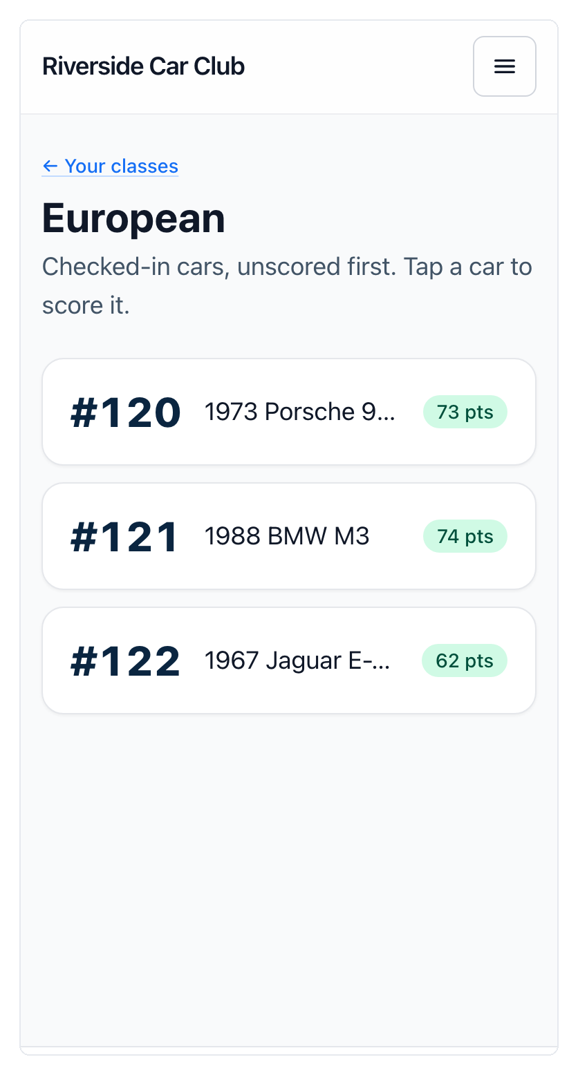 Screenshot - scored cars with point totals