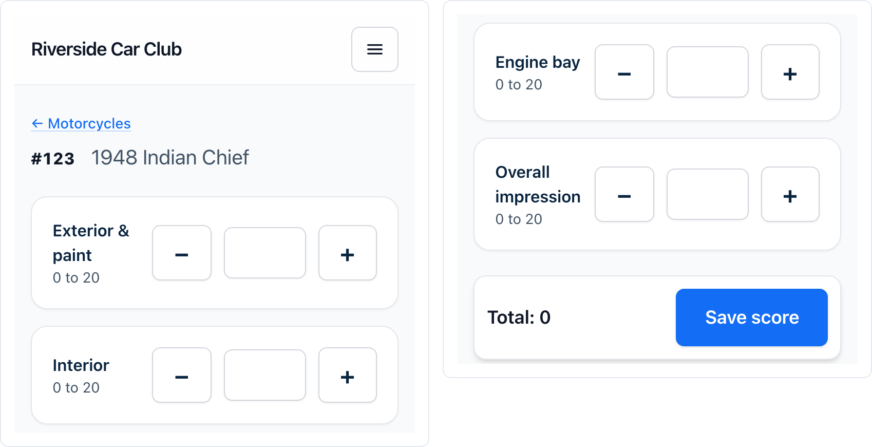 Screenshot - the judge score sheet on a phone