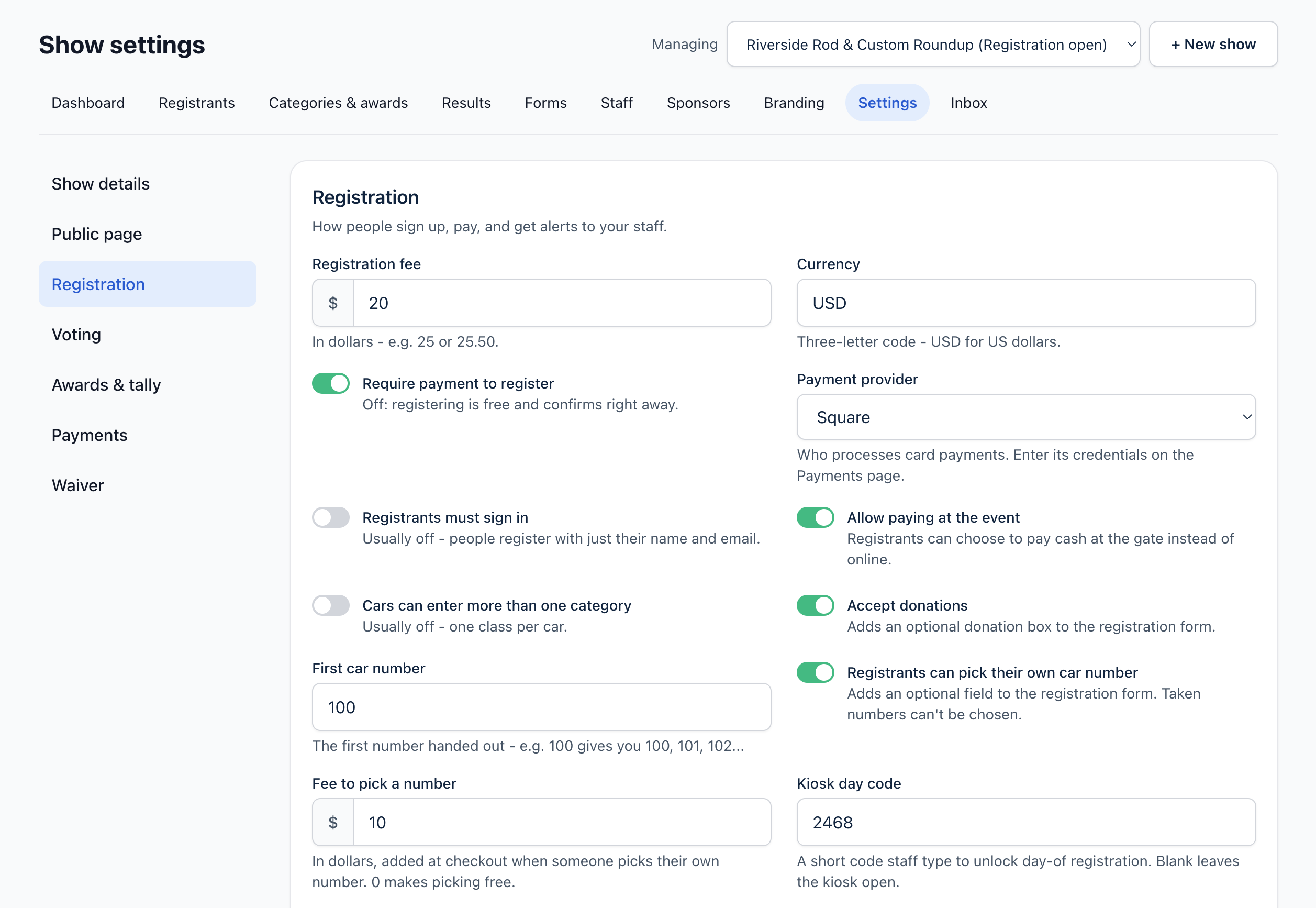 Screenshot - paid car-number picker